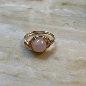 Handmade Gold Wire Wrapped Ring with Rose Quartz